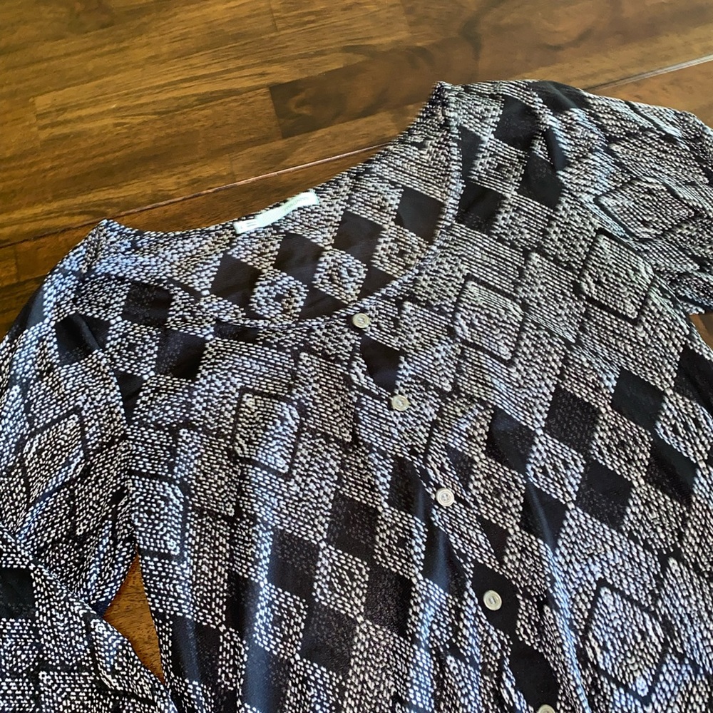 Maurice’s Black and White Aztec Print Sheer Top, Size L